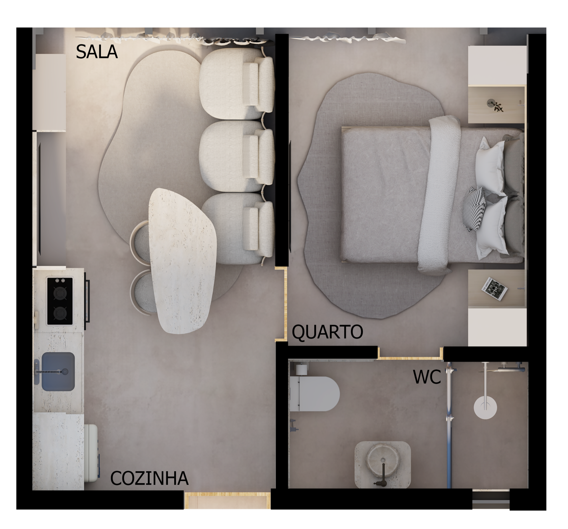 Planta apê 1 quarto opção A