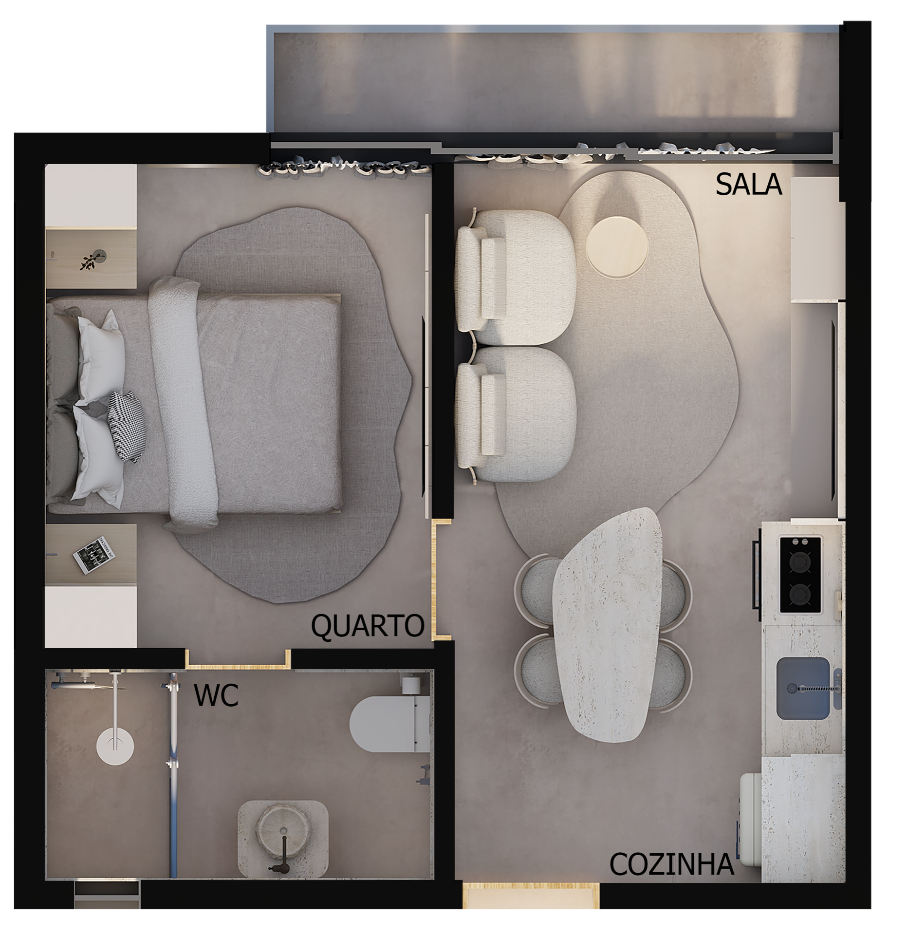 Planta apê 1 quarto opção B