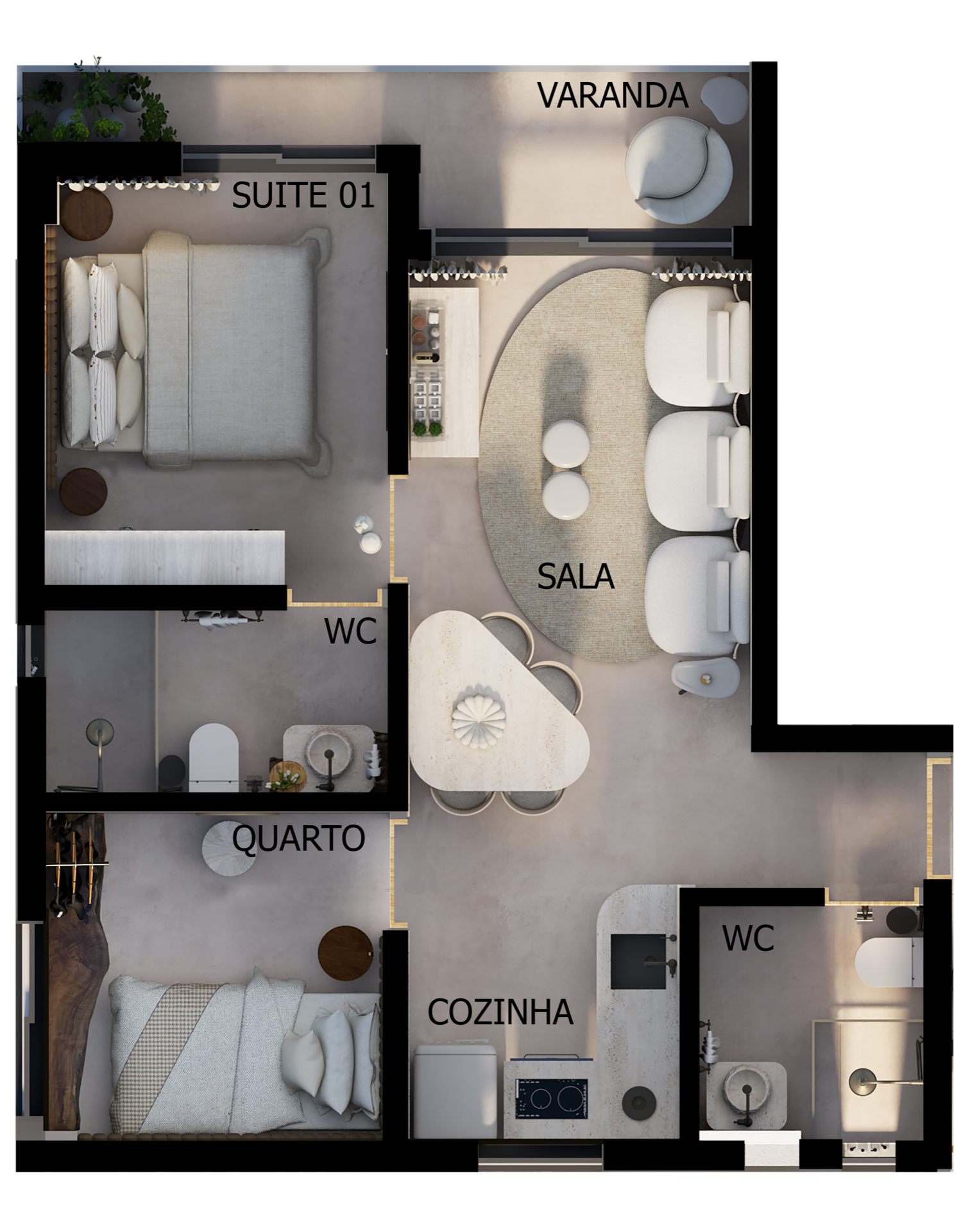 Planta apê 2 quartos