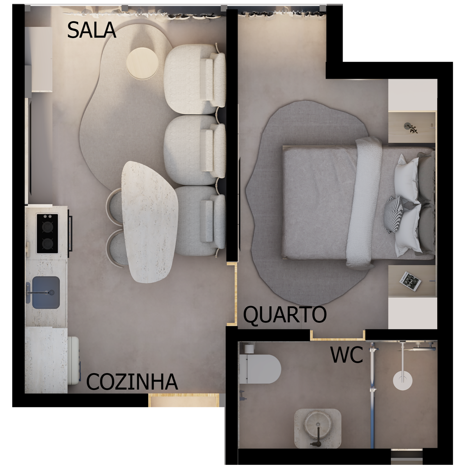 Planta apê 1 quarto opção C