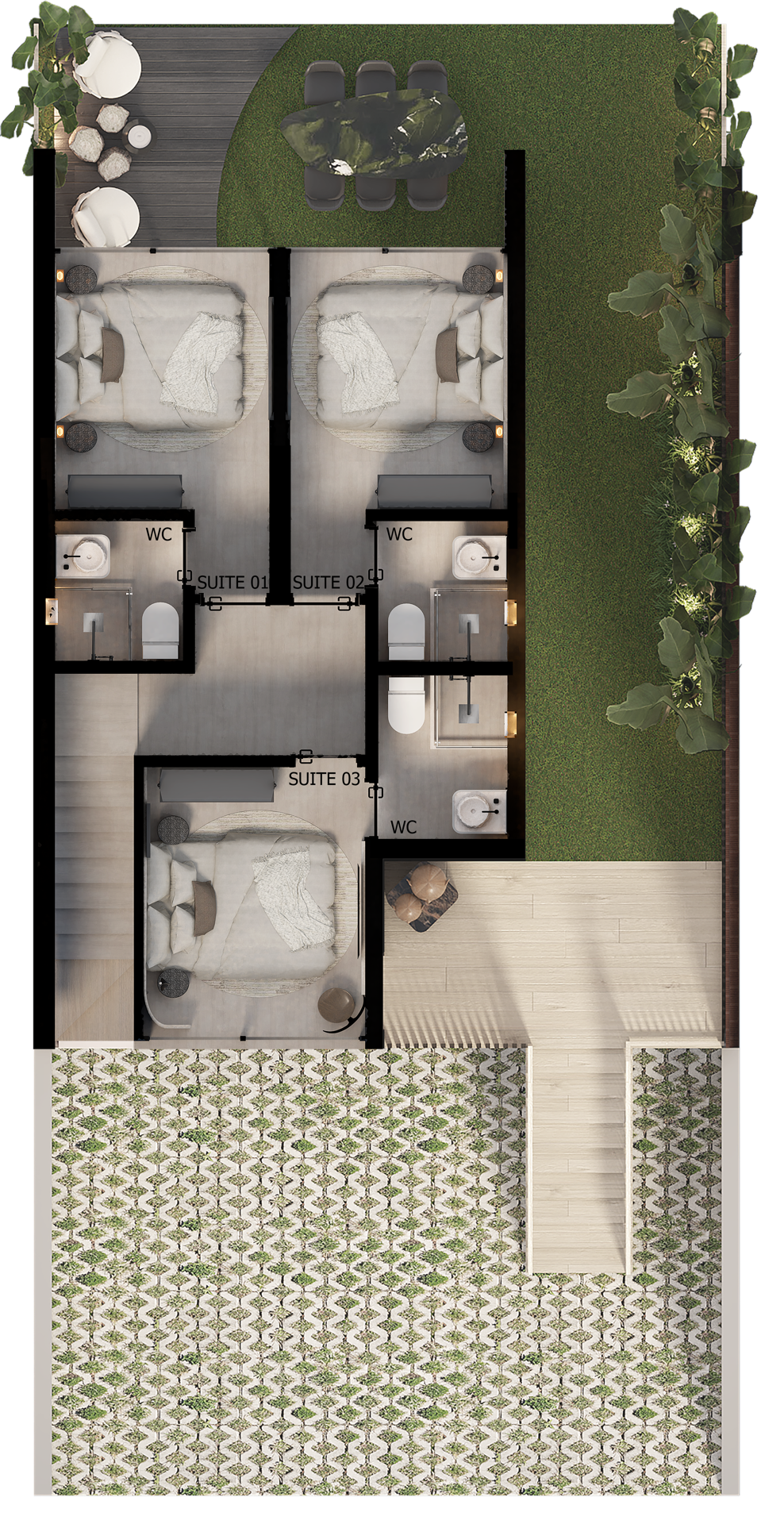 Casa 3 suítes piso inferior